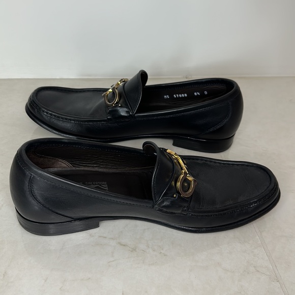 Salvatore Ferragamo Gancini-Bit Leather Loafers Black Men’s 8.5 - Picture 6 of 7